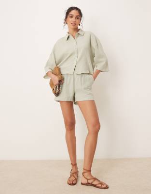JDY JDY cheesecloth shorts co-ord in sage-Green
