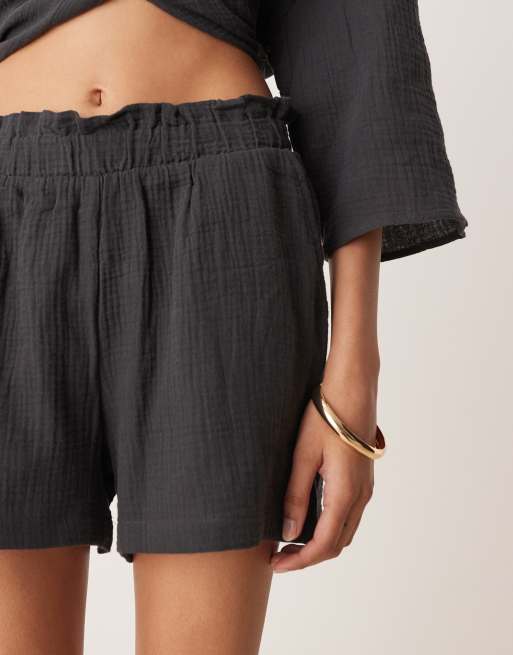 JDY cheesecloth shorts in charcoal gray - part of a set, 3 of 5