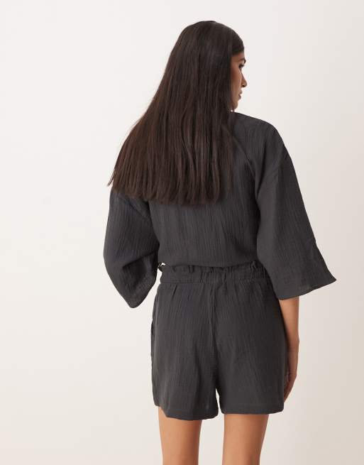 JDY cheesecloth shorts in charcoal grey (Part of a set), 4 of 5