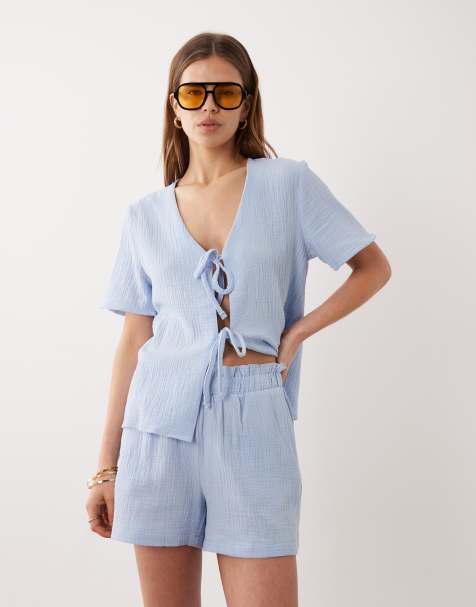 JDY cheesecloth shorts in light blue - part of a set - view 1