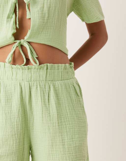 JDY cheesecloth shorts in pistachio green - part of a set, 3 of 5