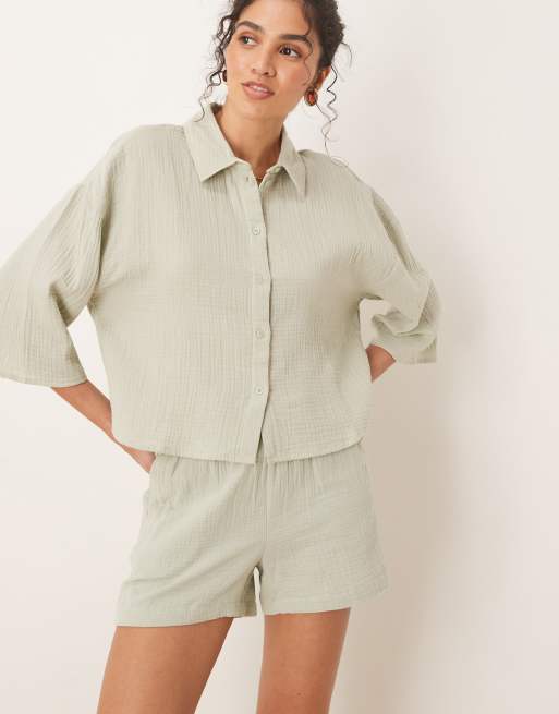 JDY cheesecloth shorts in sage - part of a set, 4 of 5