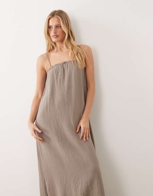 JDY cheesecloth sleeveless maxi dress in light brown, 2 of 4