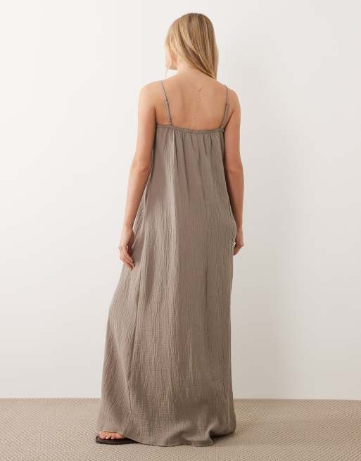 JDY cheesecloth sleeveless maxi dress in light brown, 4 of 4