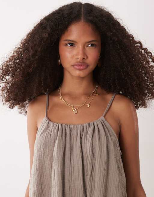 JDY cheesecloth sleeveless mini dress in light brown, 3 of 4