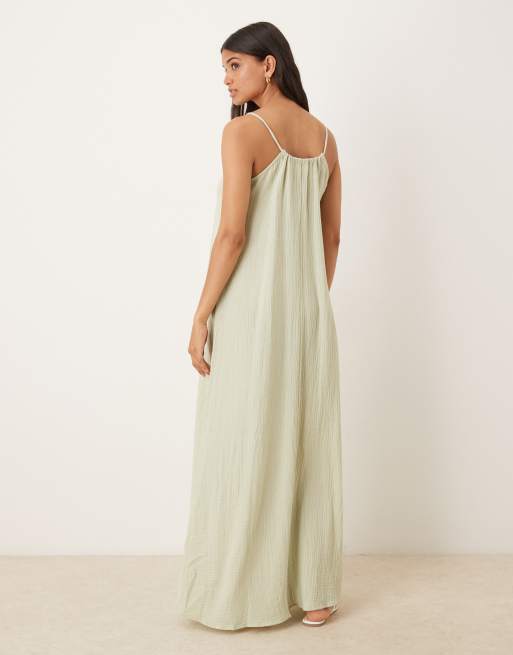 JDY cheesecloth sleeveless tie front maxi dress in sage green, 3 of 4