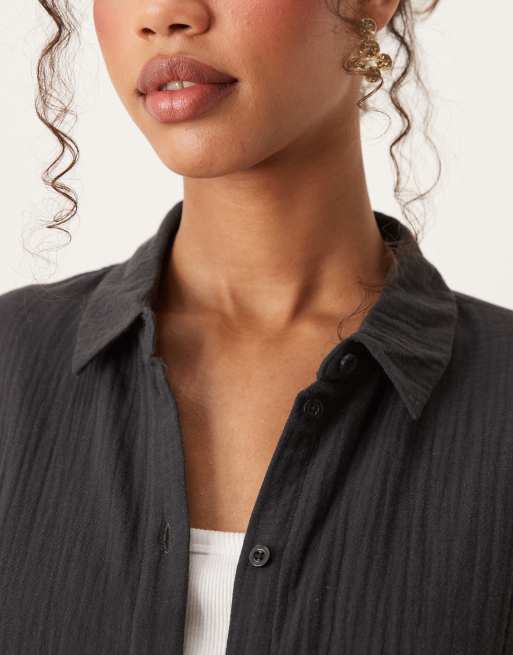 JDY - Chemise ample en mousseline à manches longues - Gris foncé, 3 de 4