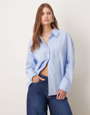 Chemise coupe décontractée avec rayures paillettées - Bleu 2XL