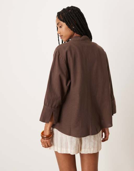 JDY - Chemise décontractée en lin - Marron chocolat, 4 de 4