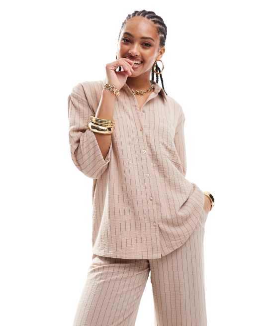 JDY - Chemise d'ensemble ample à rayures - Beige