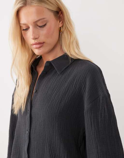 JDY - Chemise d'ensemble courte en gaze - Gris anthracite, 2 de 4