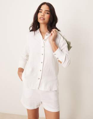 JDY - Chemise d'ensemble décontractée en lin - Blanc - view 1