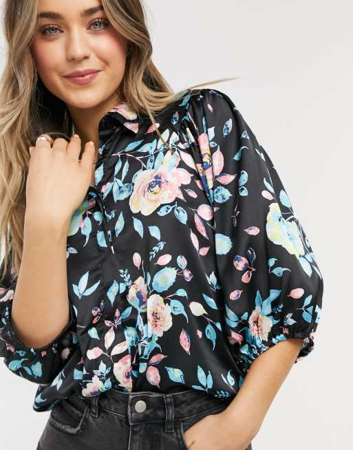 JDY Chemise  manches  ballon   imprim  floral Noir ASOS