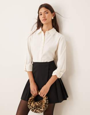 Chemise oversize à surpiqûres - Crème-Blanc XS
