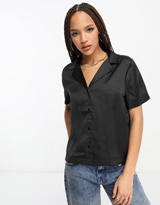 JDY short satin shirt in black - ASOS Price Checker
