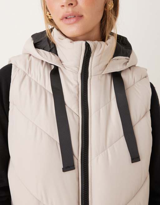 JDY chevron - Gewatteerde lange bodywarmer met capuchon in steen, 3 van 4