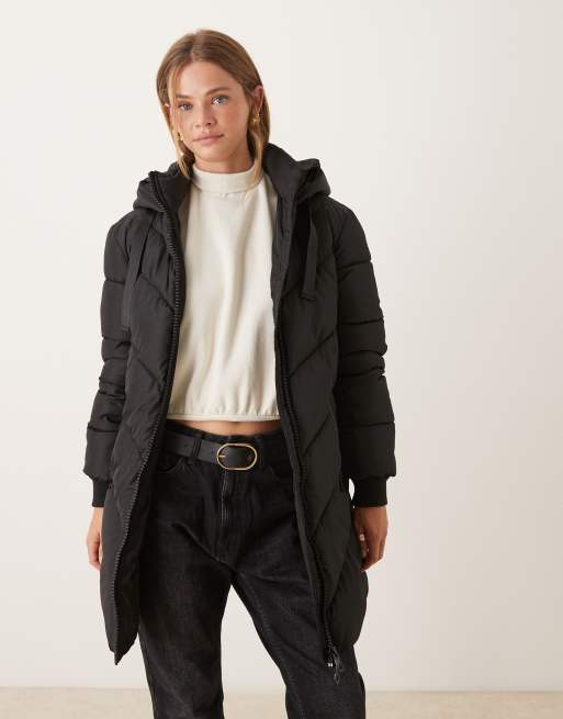 JDY chevron hooded padded coat black