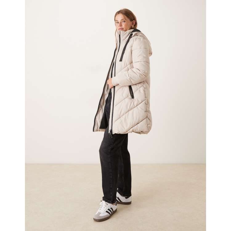 JDY chevron hooded padded coat stone ASOS
