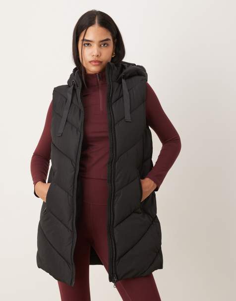 JDY chevron padded hooded gilet in black - view 1