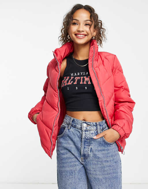 JDY chevron padded jacket in bright pink ASOS