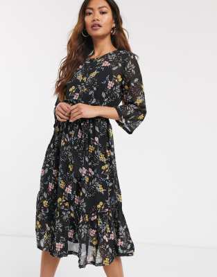 asos black floral midi dress