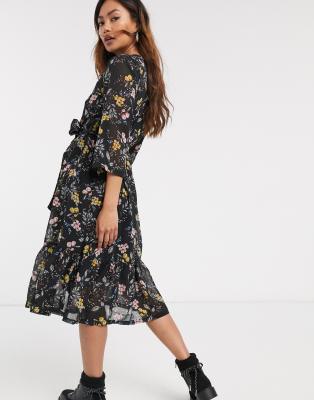 asos black floral midi dress