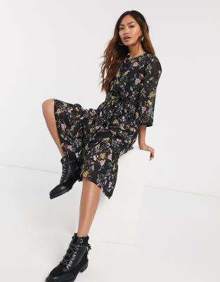 asos black floral midi dress