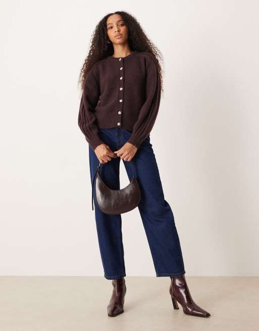 JDY – Chokladbrun, stickad kofta med knäppning, 2 av 4
