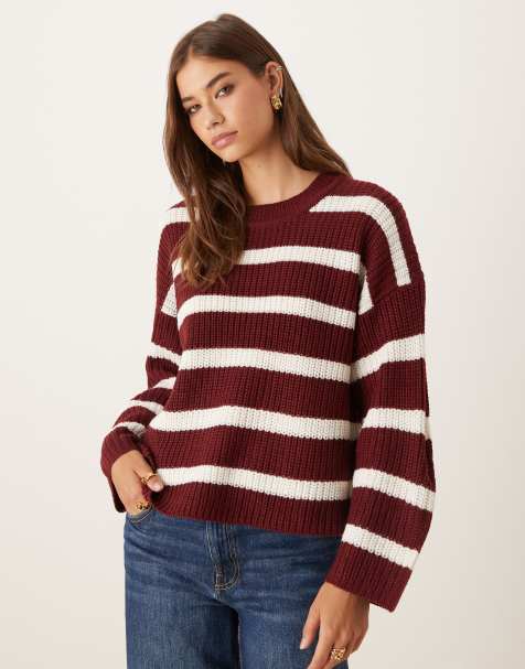 JDY chunky knit sweater in burgundy - view 1