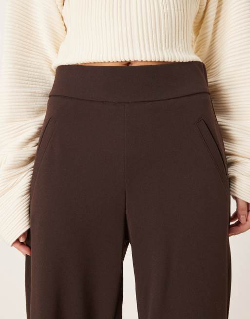 JDY – Ciemnobrązowe eleganckie spodnie z szerokimi nogawkami, 4 z 5