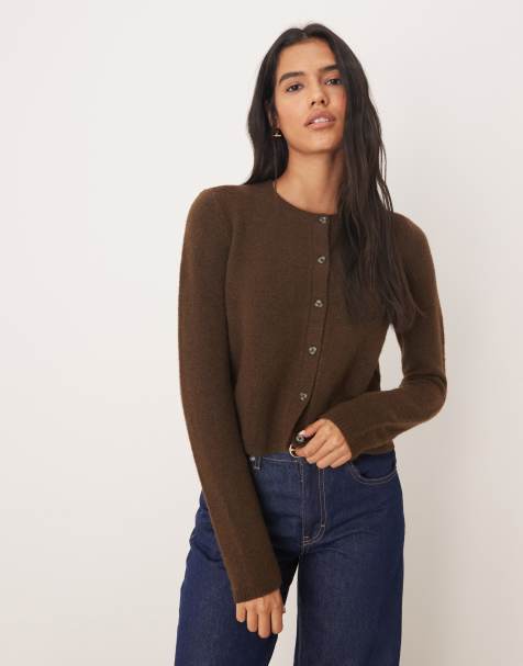 JDY crew neck cardigan with wool in dark brown - BROWN