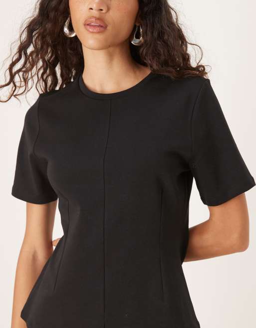 JDY cinch waist t-shirt in black, 4 of 4
