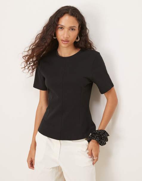 JDY cinched waist short sleeve top in black - view 1