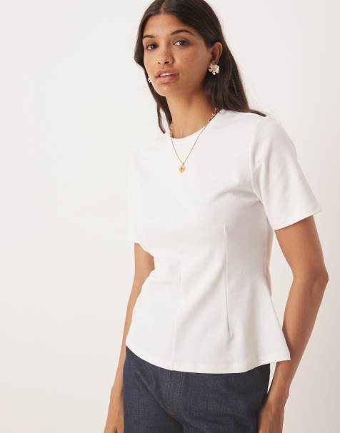 JDY cinched waist short sleeve top in white - view 1