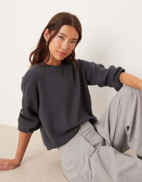 JDY clean crew neck jumper in charcoal - view 1
