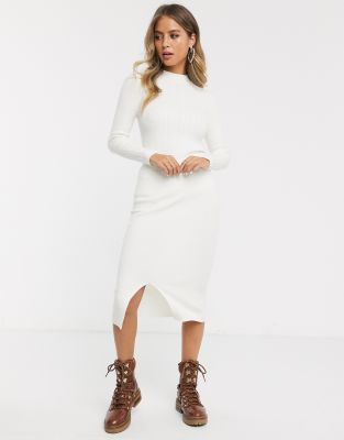 cream ribbed midi skirt