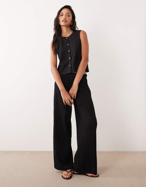 JDY - Co-ord set van gilet en getailleerde broek met textuur in zwart - view 1