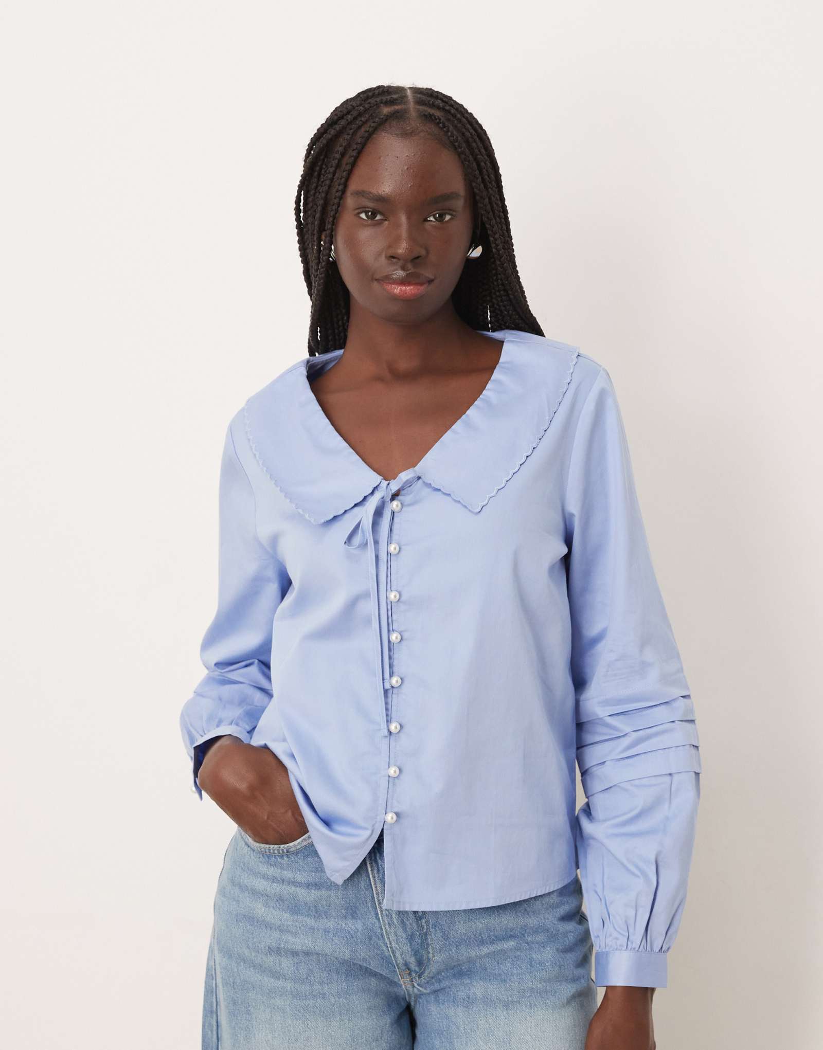 Рубашка с воротником-стойкой JDY светло-голубого цвета