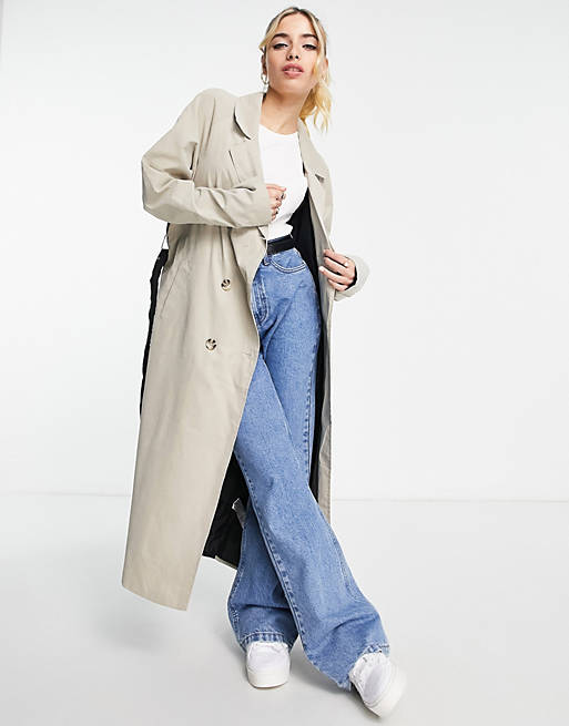 driver Expression alone JDY colour block maxi trench coat in stone & black | ASOS