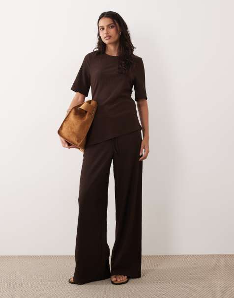 JDY - Conjunto marrón chocolate de pantalones de corte suelto y top asimétrico - view 1