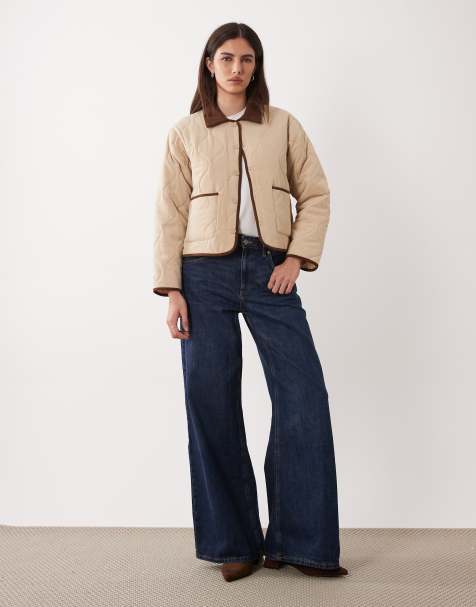 JDY contrast detailing quilted jacket in beige - view 1