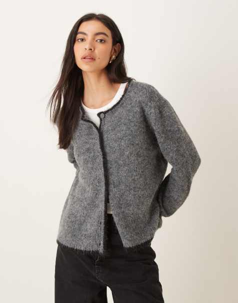 JDY contrast hem detail cardigan in dark gray - view 1