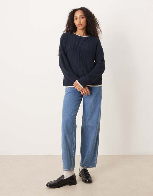 JDY contrast piping jumper in navy, 2 of 4