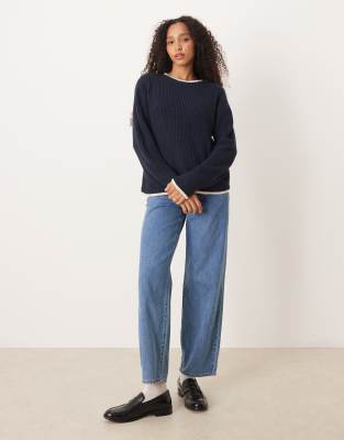 Jdy Contrast Piping Sweater In Blue