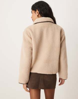 Jdy Contrast Trims Teddy Jacket In Neutral