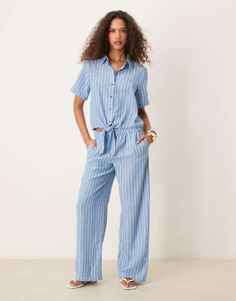 JDY - Coordinato con camicia e pantaloni azzurro a righe - view 1