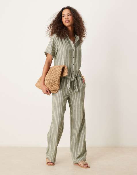 JDY - Coordinato con camicia e pantaloni salvia a righe - view 1