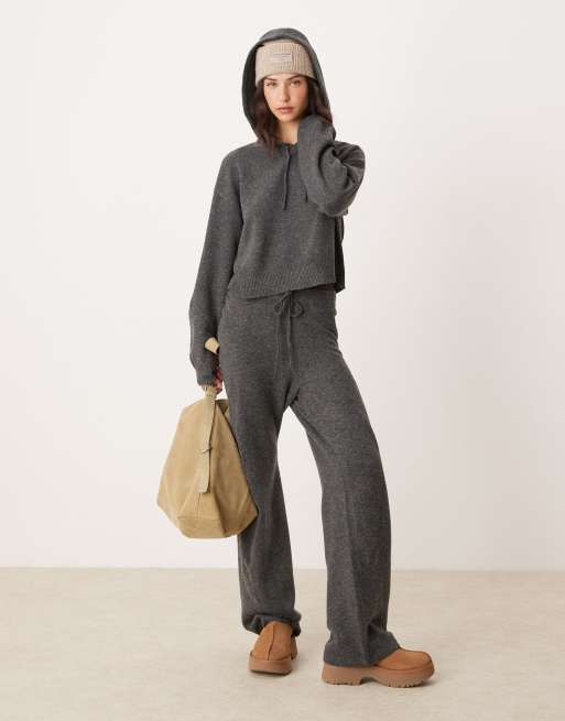 JDY - Coordinato in maglia color antracite con pantaloni e felpa con cappuccio