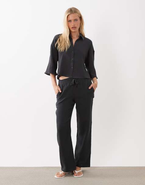 JDY - Coordinato in mussola grigio antracite con camicia corta e pantaloncini - view 1
