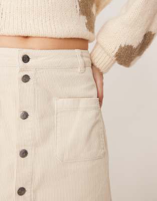 Jdy Cord Button Through Mini Skirt In Neutral